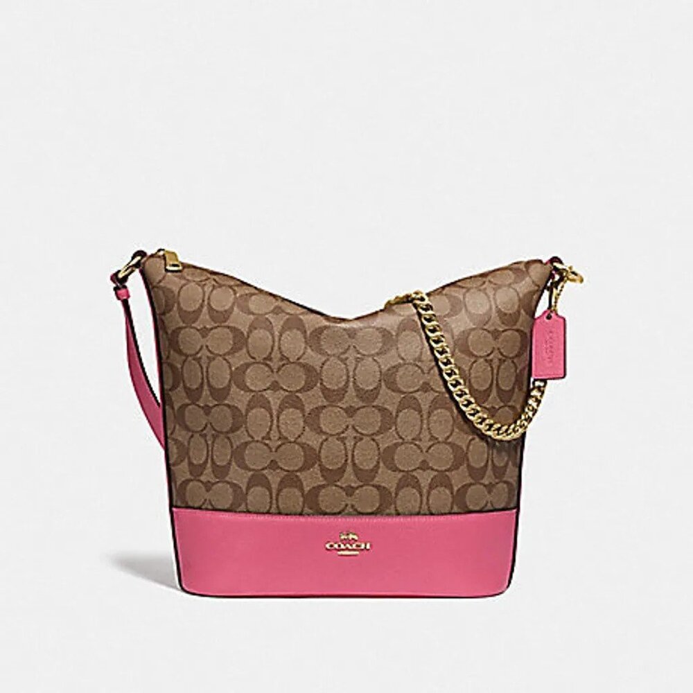 Coach Signature C's Khaki Leather Large Shoulder Bag Purse